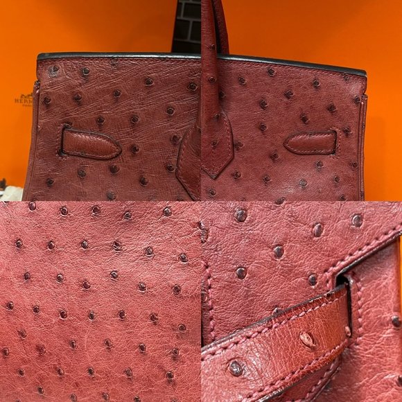 HERMES Vintage 2000 Birkin 35 Ostrich Leather Burgundy Tote GHW - Picture 11 of 12